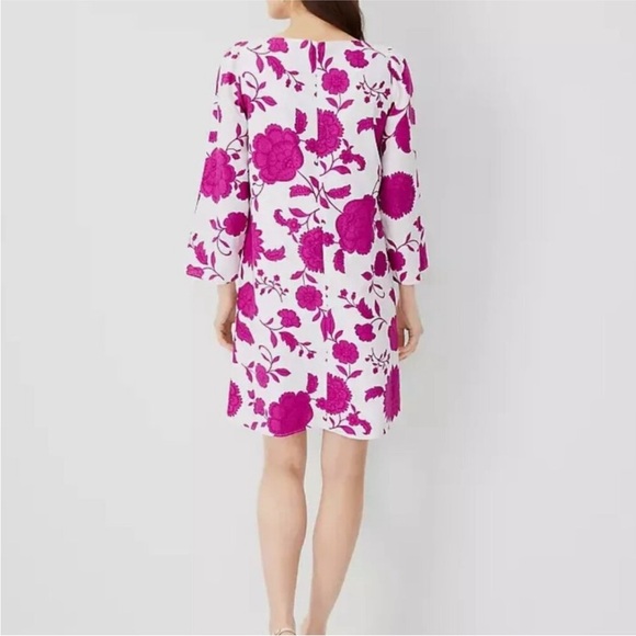 Ann Taylor Floral Linen Blend 3/4 Sleeve Shift Dress sz SP NWT pink/ white - Picture 3 of 9